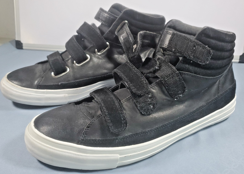 J Lindeberg Mens size 13 High Top Sneakers Black Leather Triple Hook Loop